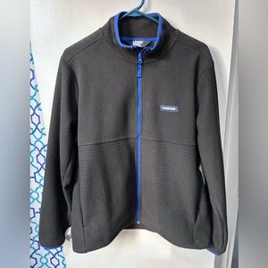 Lands' End Men's Black Full-Zip Fleece Grid Jacket with Blue Trim